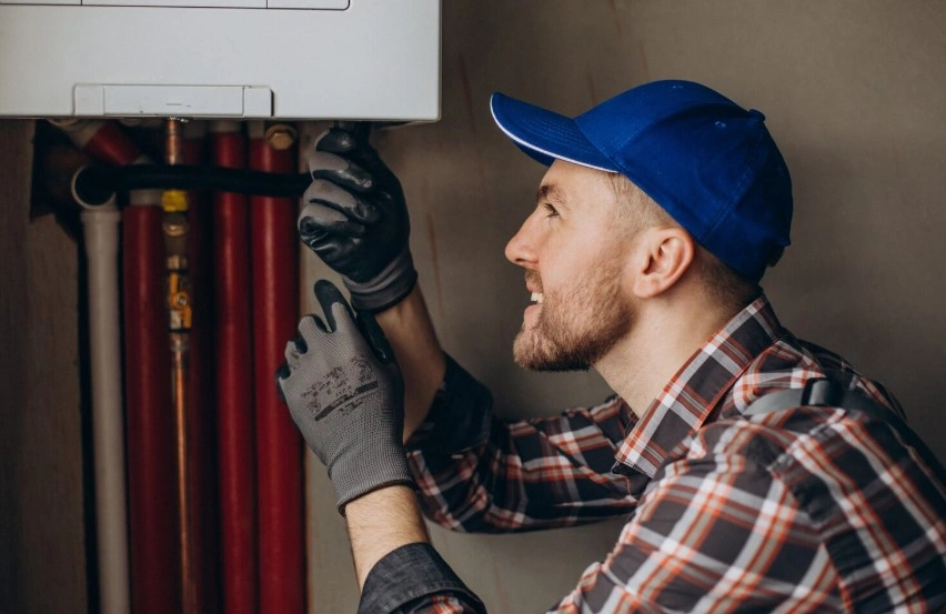 Installer wiring the thermostat programmer